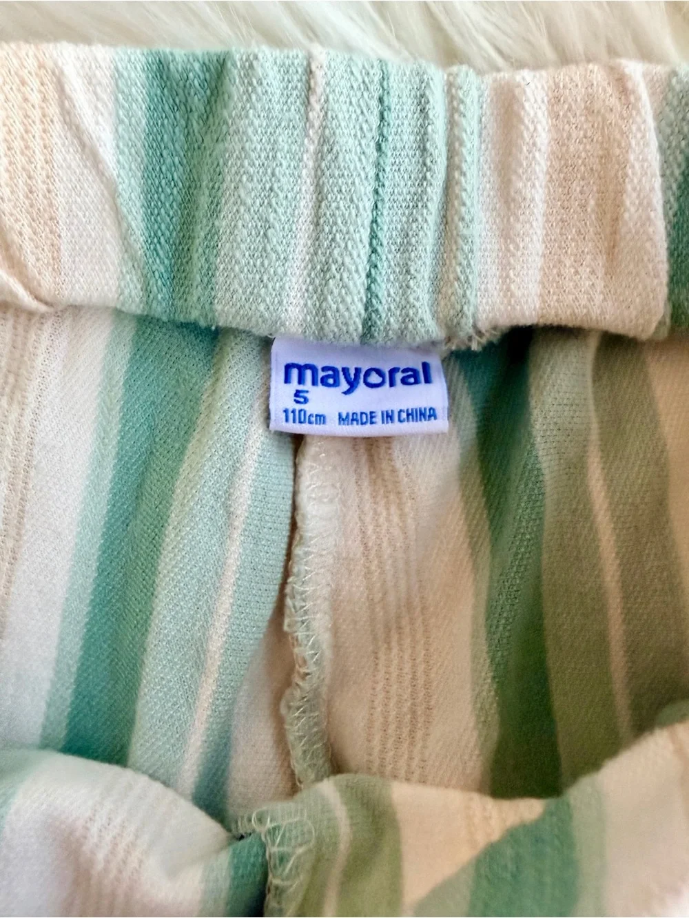 Mayoral Green and Cream Striped Elastic-Waist Pants Size 5 Girls